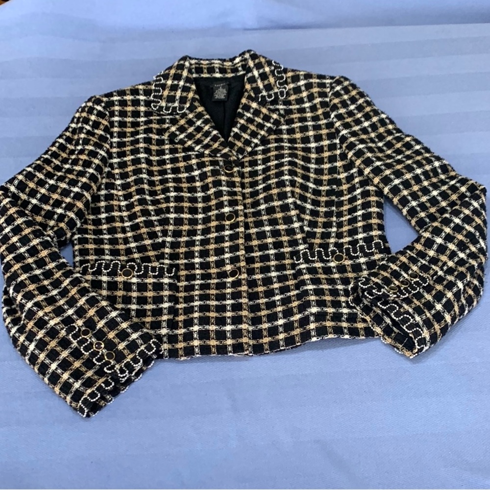 Sandra Black, Cream and White Blazer Tweed Cropped Style